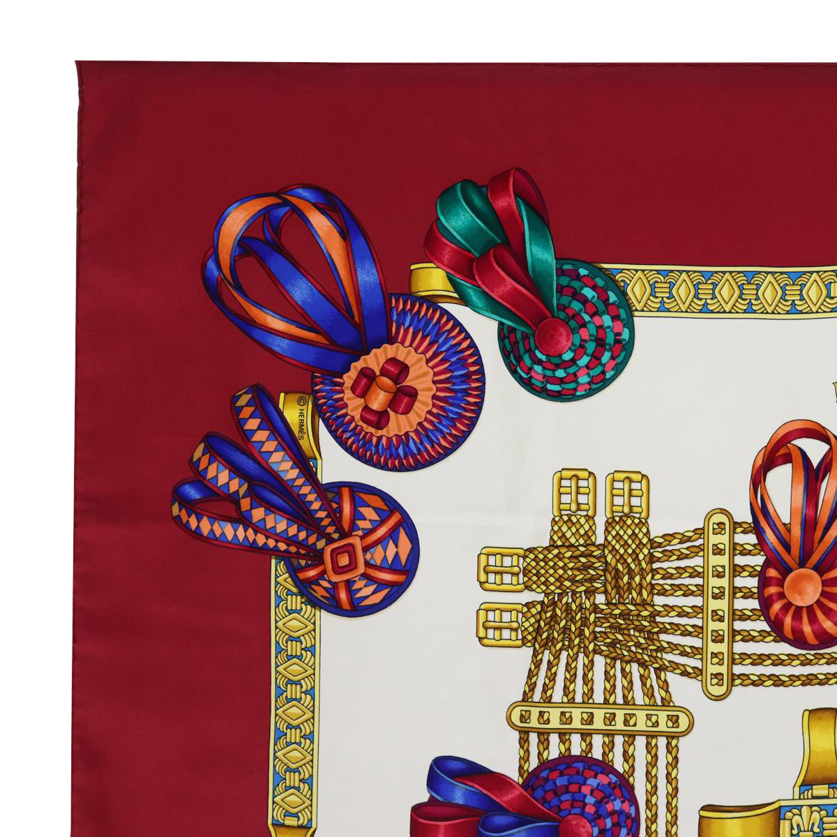 HERMES Carre 90 Scarf ""LES RUBANS DU CHEVAL"" Silk Red Auth am6113