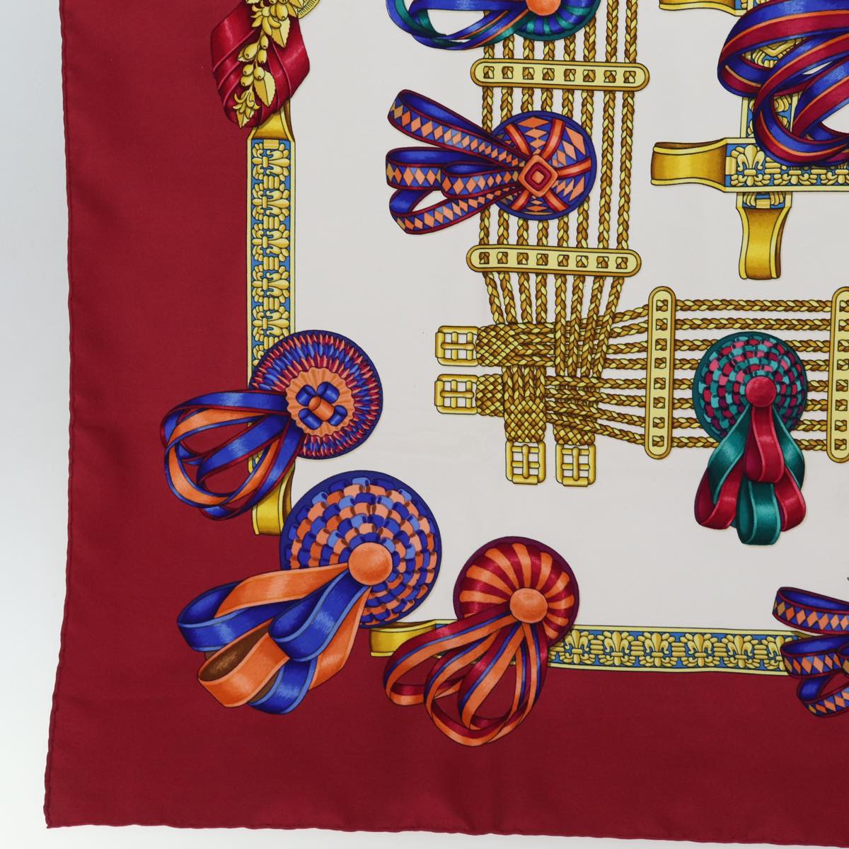 HERMES Carre 90 Scarf ""LES RUBANS DU CHEVAL"" Silk Red Auth am6113