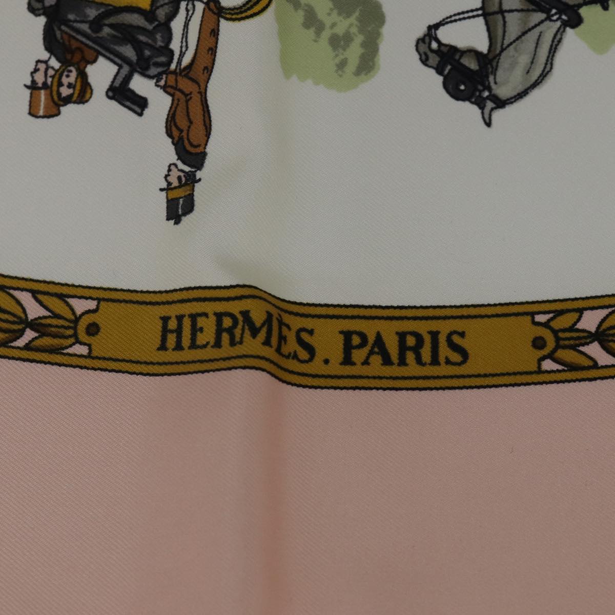 HERMES Carre 90 Scarf ""La Promenade De Longchamps"" Silk Pink Auth am6115