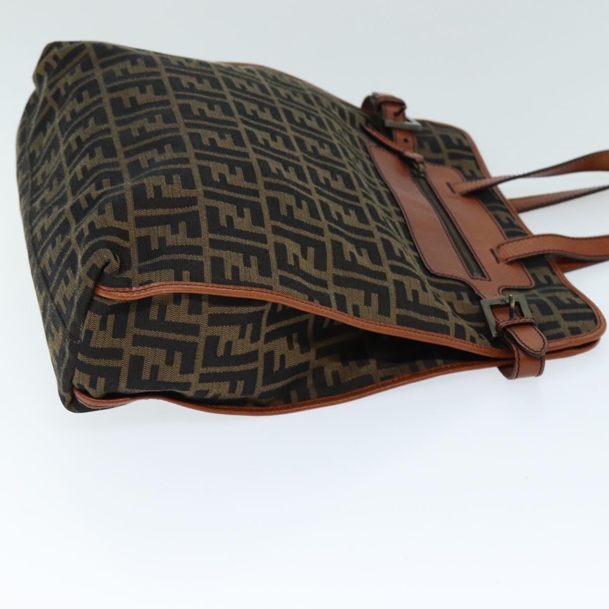FENDI Zucca Canvas Tote Bag Brown Black Auth am6121