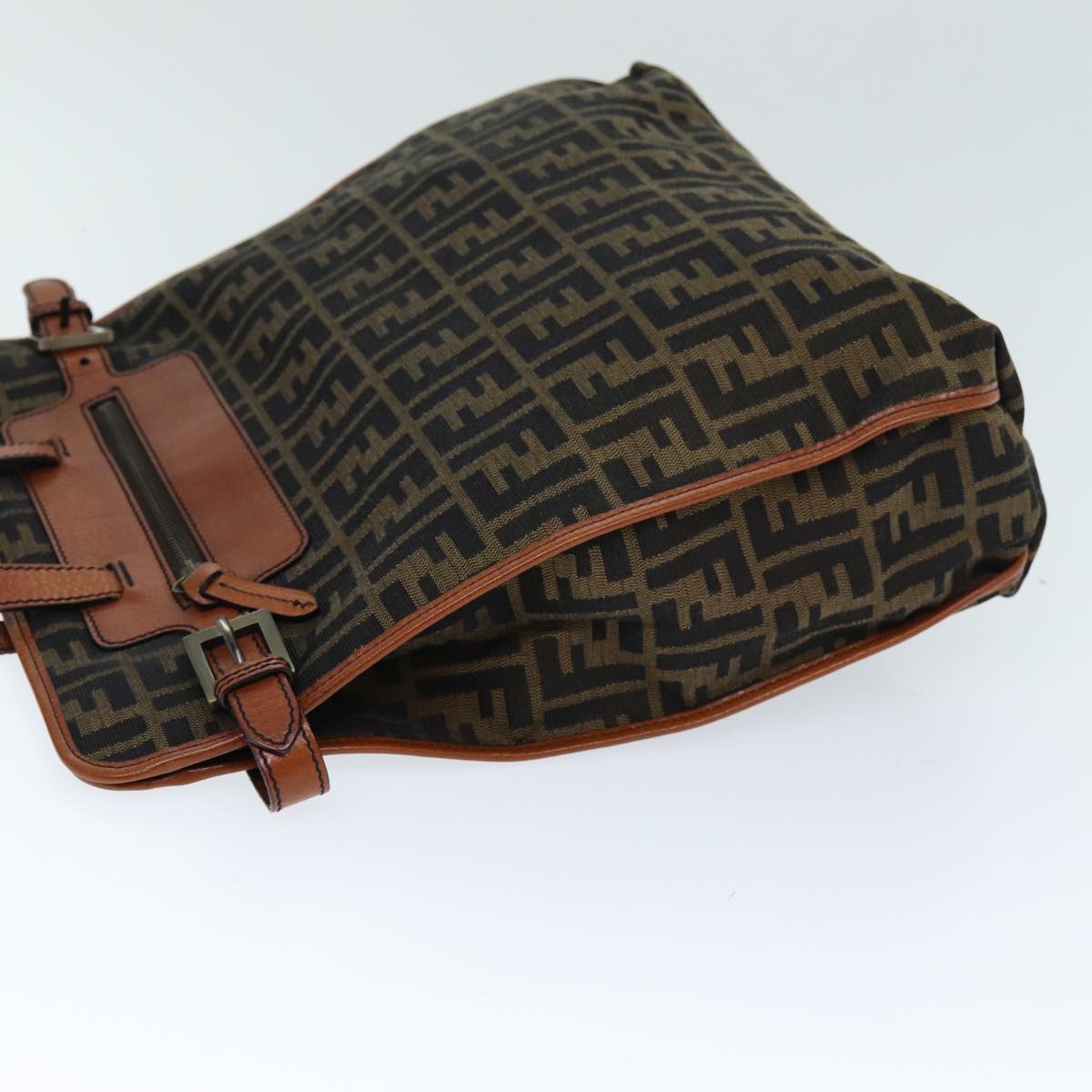 FENDI Zucca Canvas Tote Bag Brown Black Auth am6121