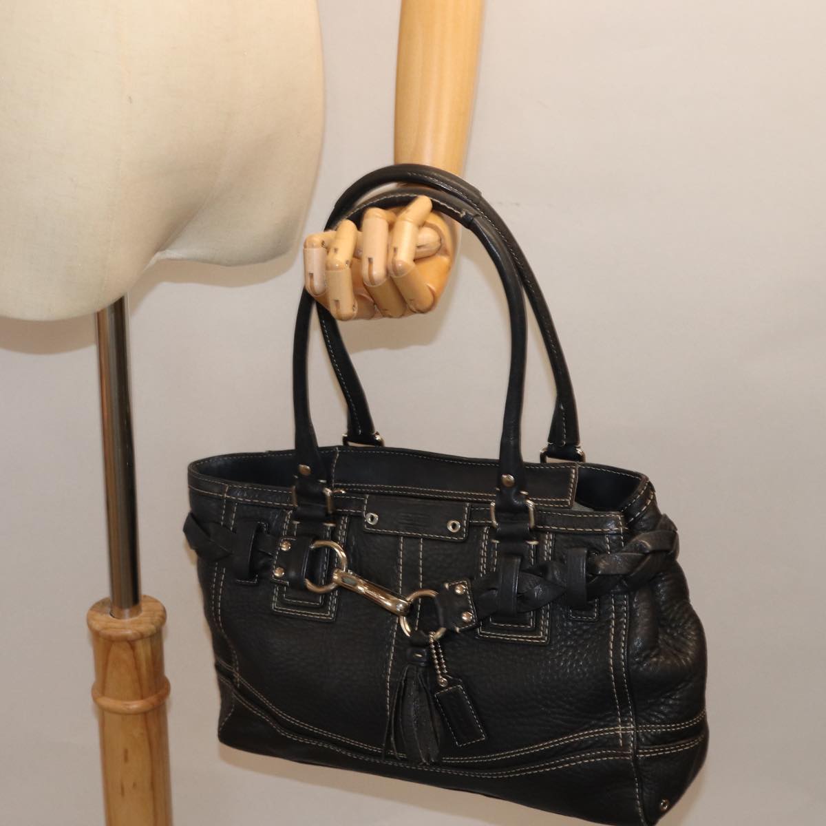 Coach Hand Bag Leather Black Auth am6139