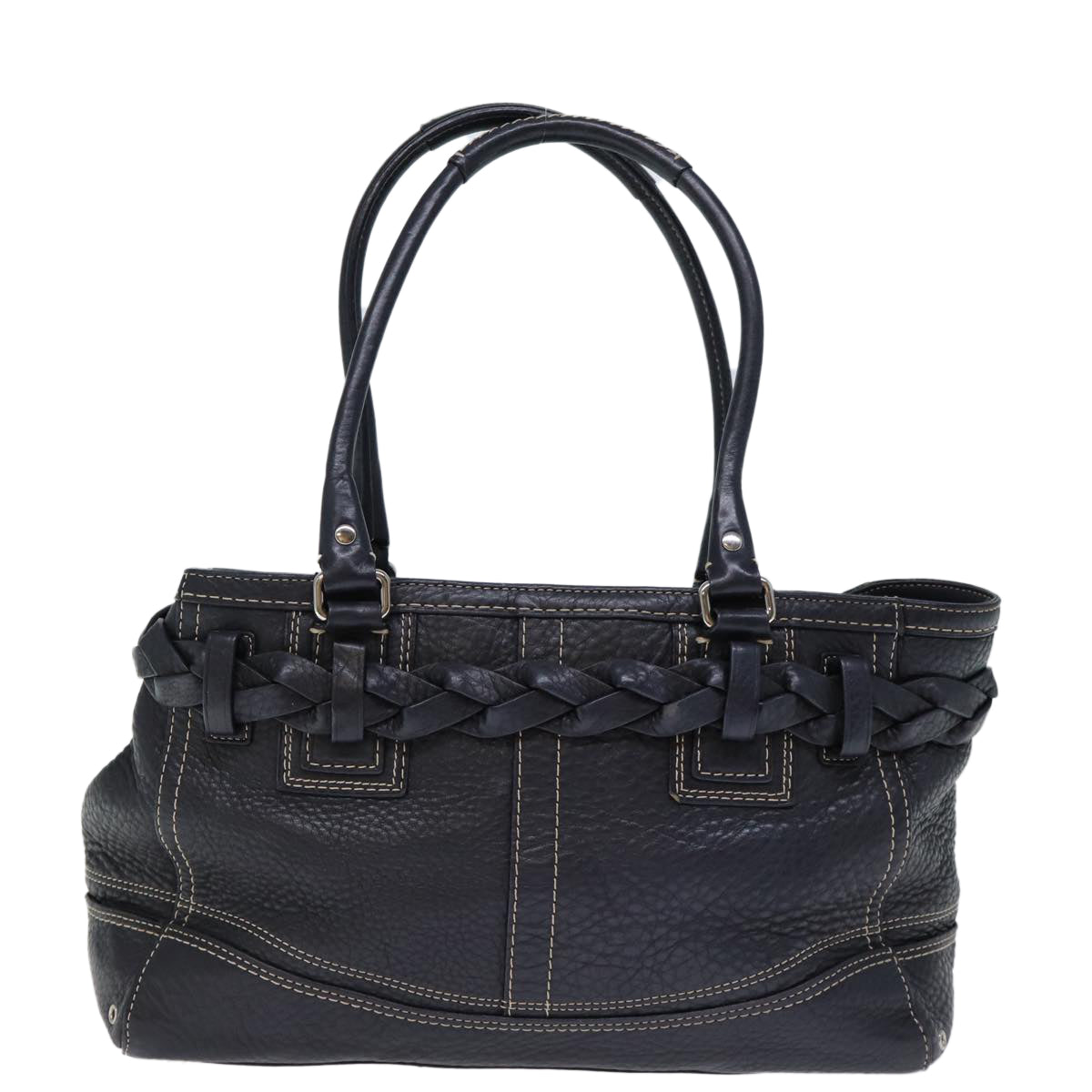 Coach Hand Bag Leather Black Auth am6139