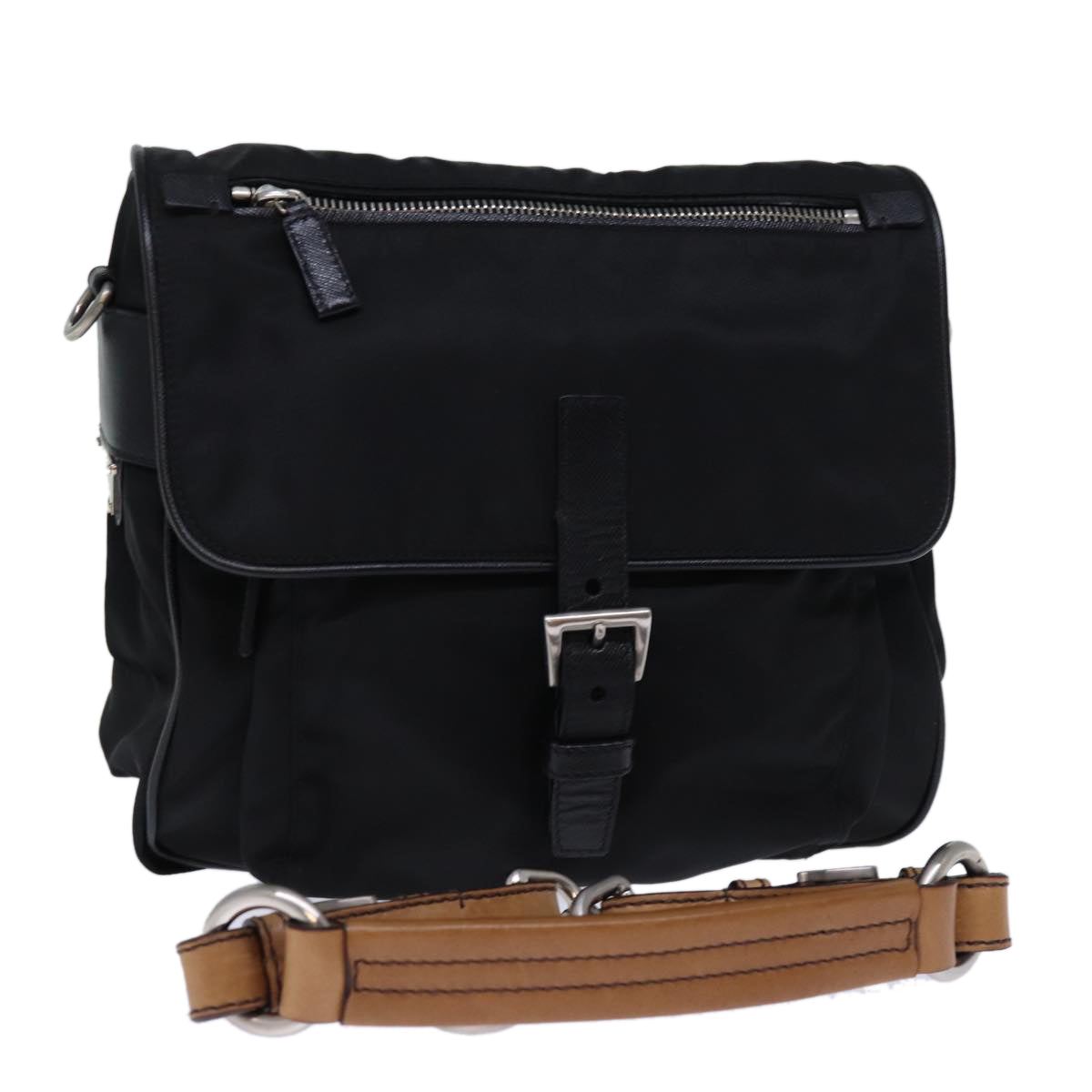 PRADA Shoulder Bag Nylon Leather Black Auth am6182V