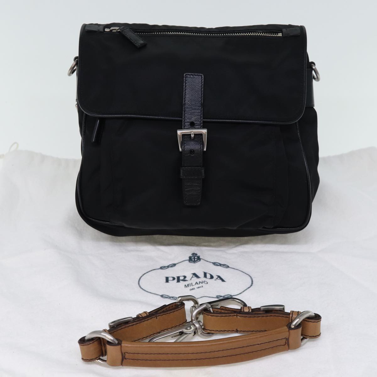 PRADA Shoulder Bag Nylon Leather Black Auth am6182V