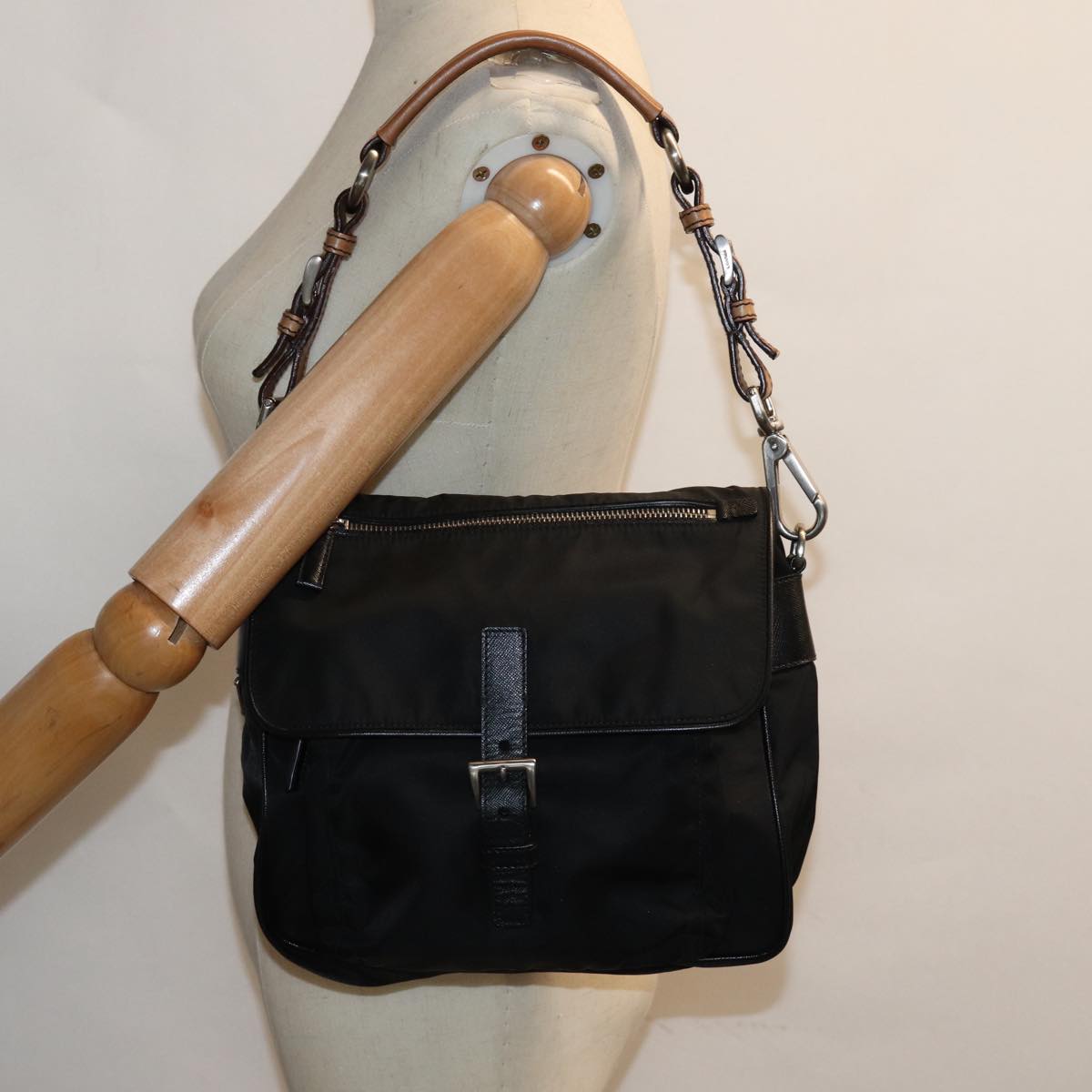 PRADA Shoulder Bag Nylon Leather Black Auth am6182V