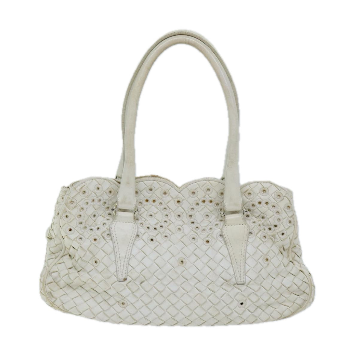 BOTTEGA VENETA INTRECCIATO Hand Bag Leather White 156586 Auth am6192