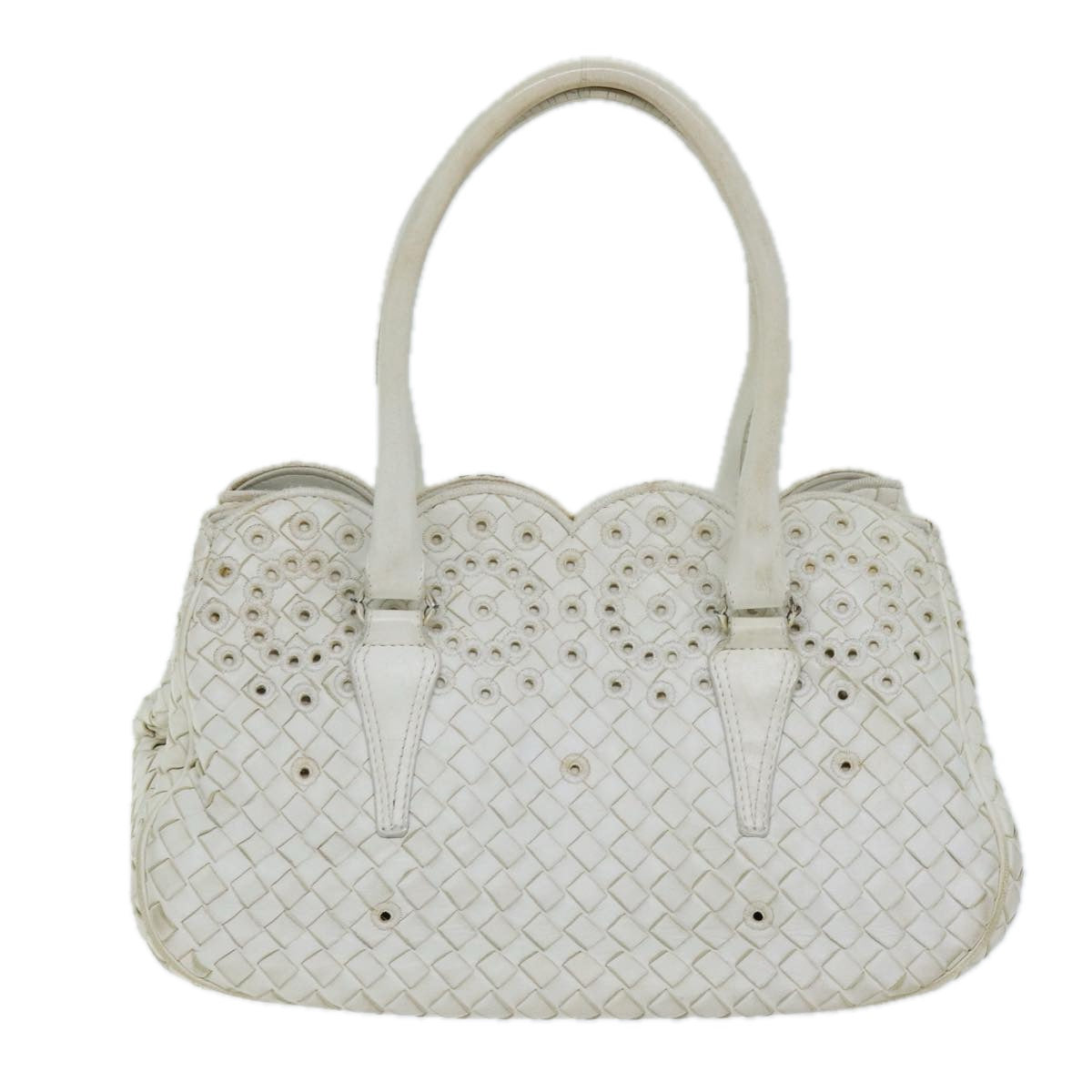 BOTTEGA VENETA INTRECCIATO Hand Bag Leather White 156586 Auth am6192