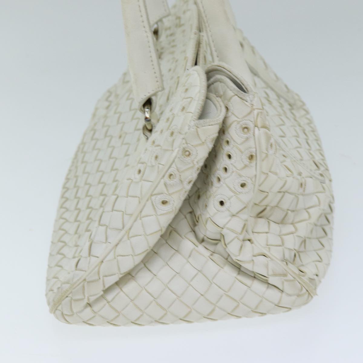 BOTTEGA VENETA INTRECCIATO Hand Bag Leather White 156586 Auth am6192