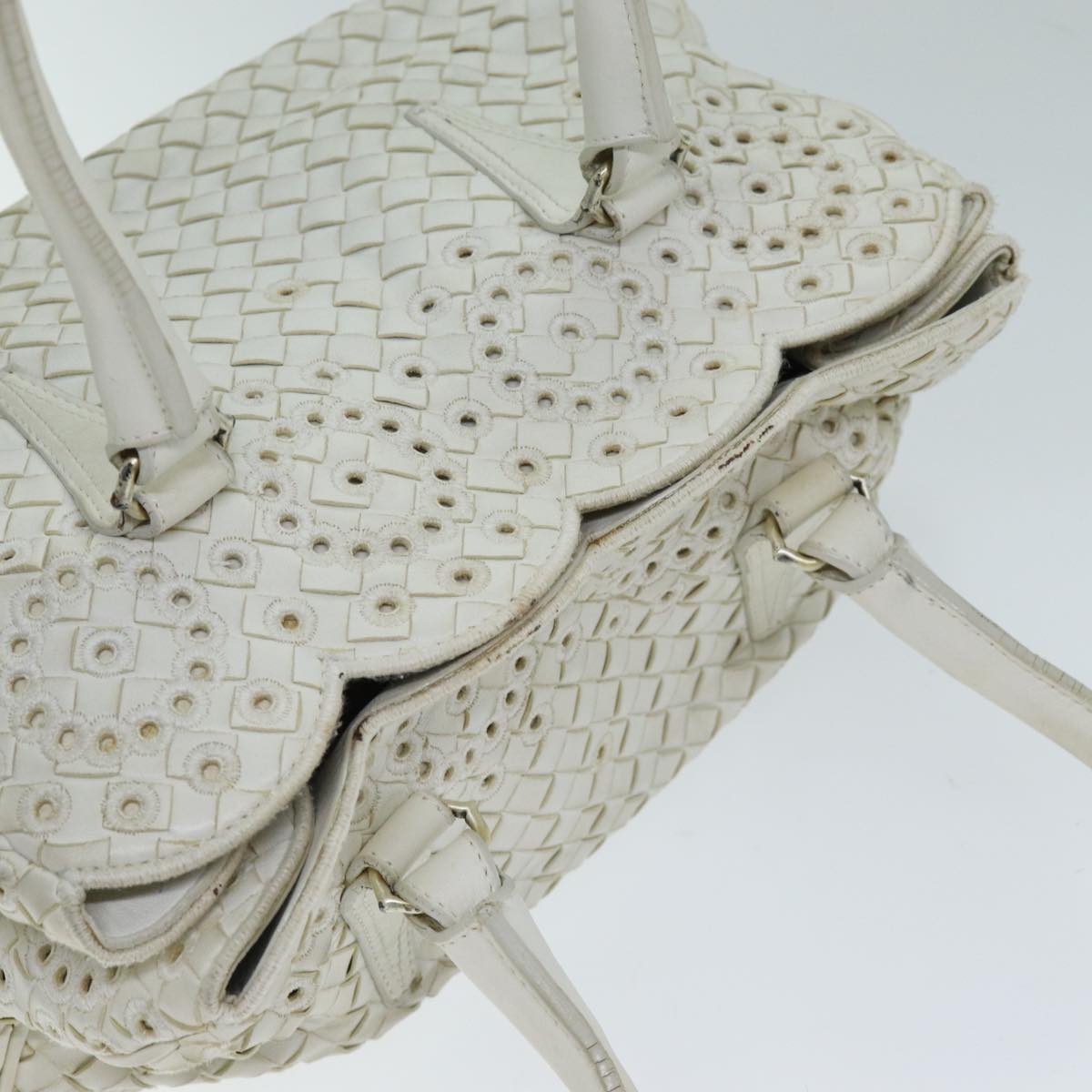 BOTTEGA VENETA INTRECCIATO Hand Bag Leather White 156586 Auth am6192