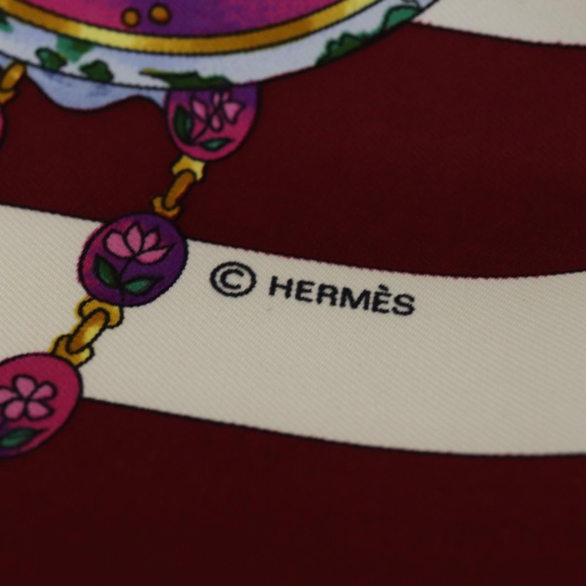 HERMES Carre 90 Scarf ""parmi les fleurs je compte les heures"" Silk Auth am6218