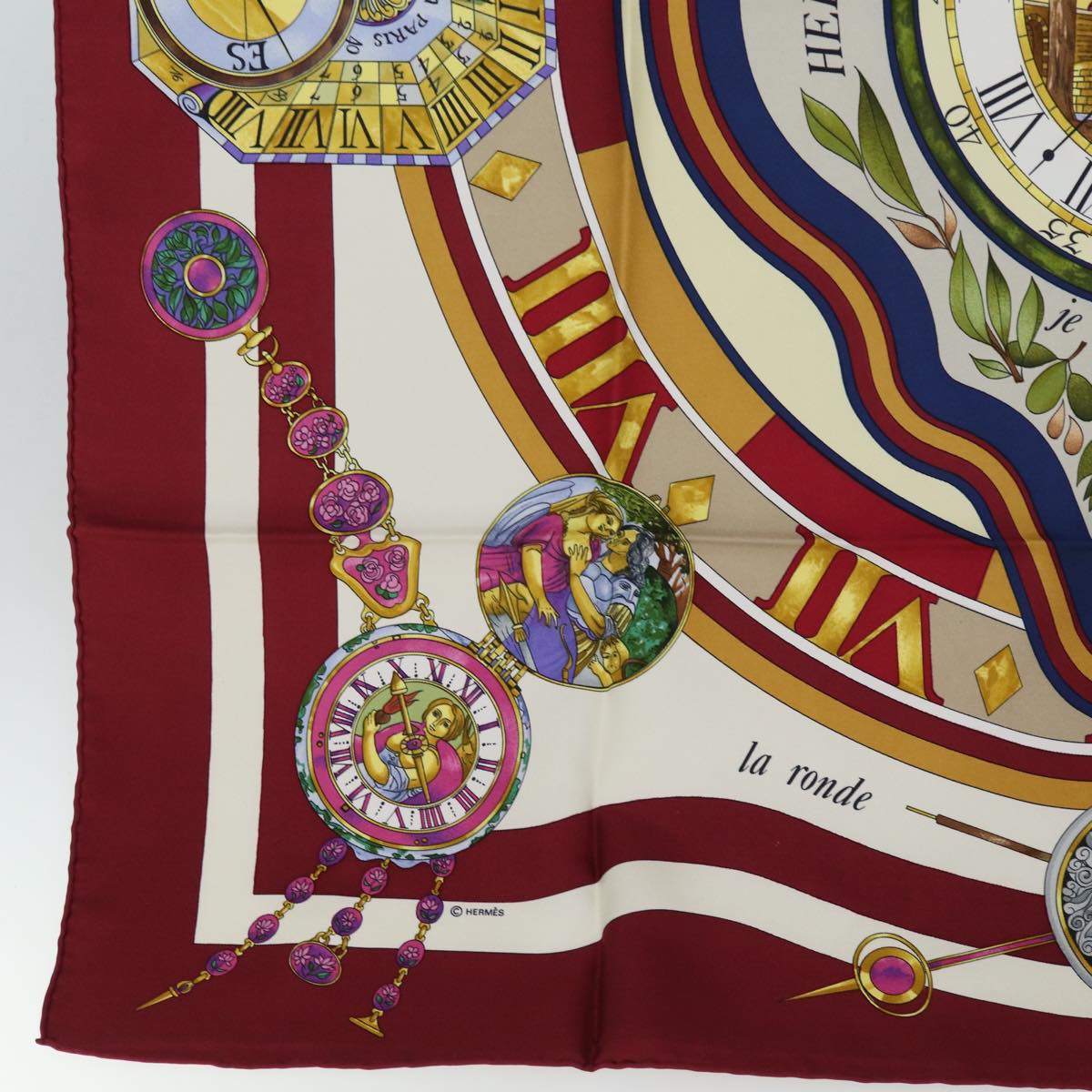 HERMES Carre 90 Scarf ""parmi les fleurs je compte les heures"" Silk Auth am6218