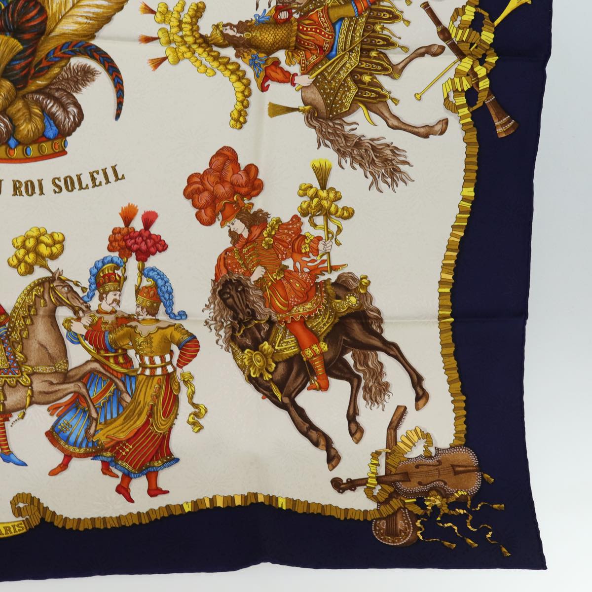 HERMES Carre 90 Scarf ""les fetes du roi soleil"" Silk Blue Auth am6219