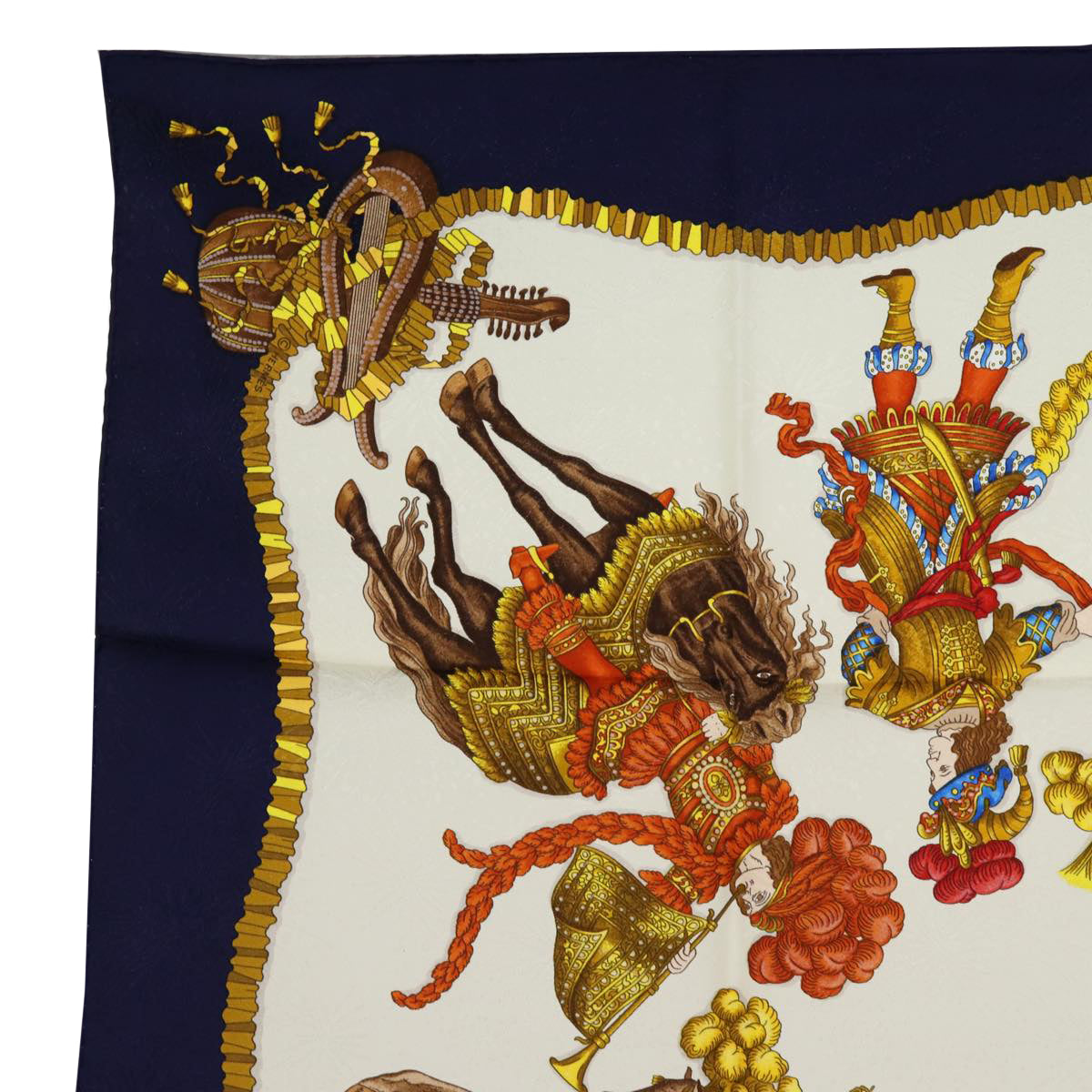 HERMES Carre 90 Scarf ""les fetes du roi soleil"" Silk Blue Auth am6219