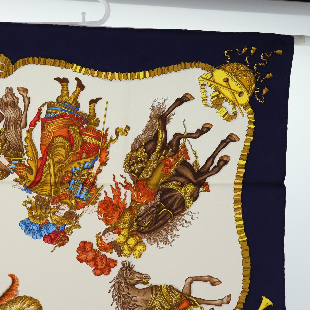 HERMES Carre 90 Scarf ""les fetes du roi soleil"" Silk Blue Auth am6219