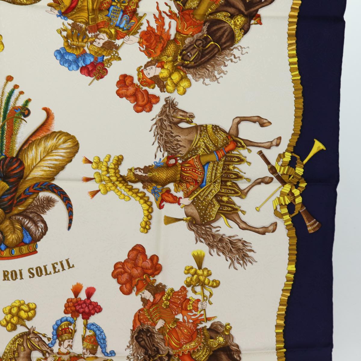 HERMES Carre 90 Scarf ""les fetes du roi soleil"" Silk Blue Auth am6219