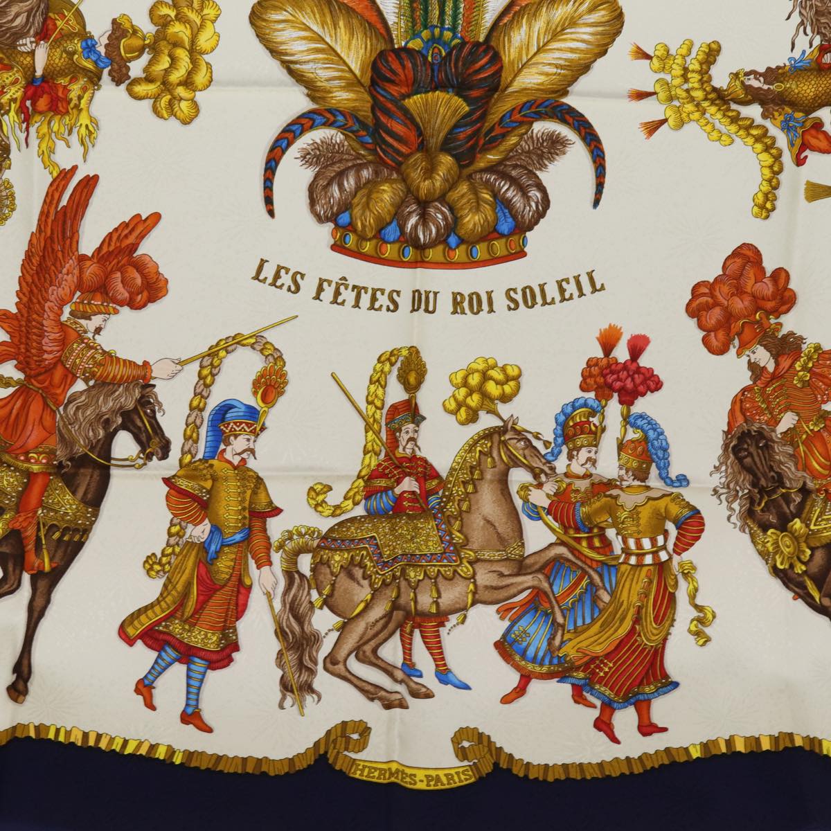 HERMES Carre 90 Scarf ""les fetes du roi soleil"" Silk Blue Auth am6219