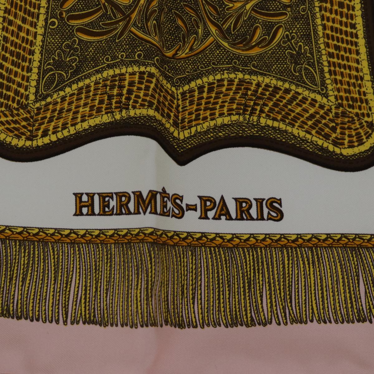 HERMES Carre 90 Scarf ""Poste et Cavalerie"" Silk Pink Auth am6234