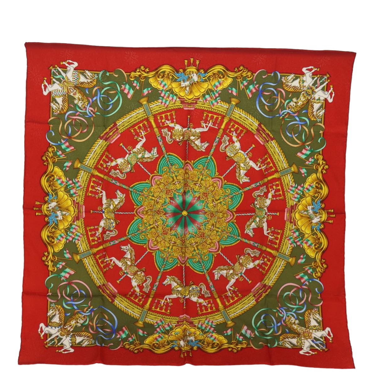 HERMES Carre 90 Scarf ""LUNA PARK"" Silk Red Auth am6261