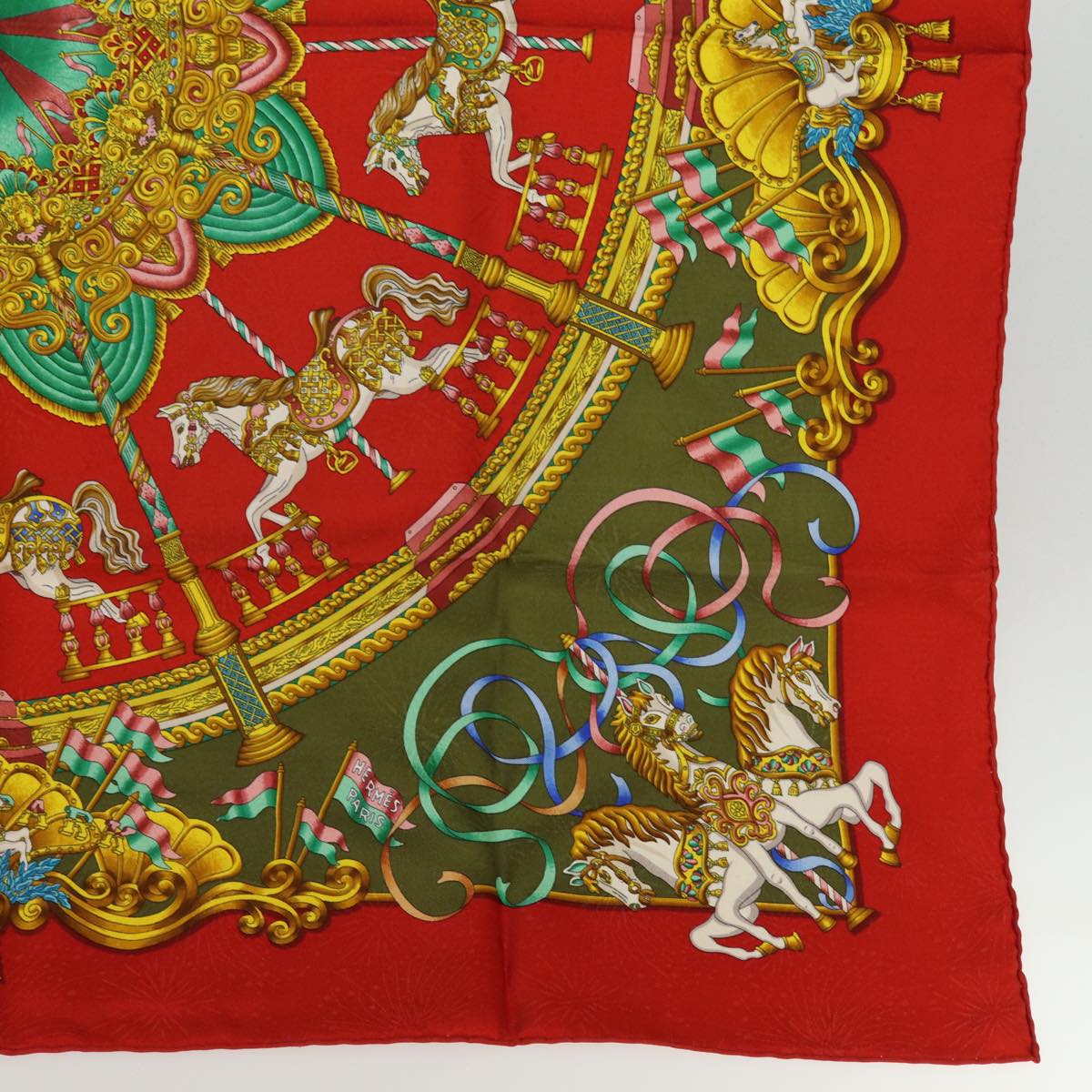 HERMES Carre 90 Scarf ""LUNA PARK"" Silk Red Auth am6261