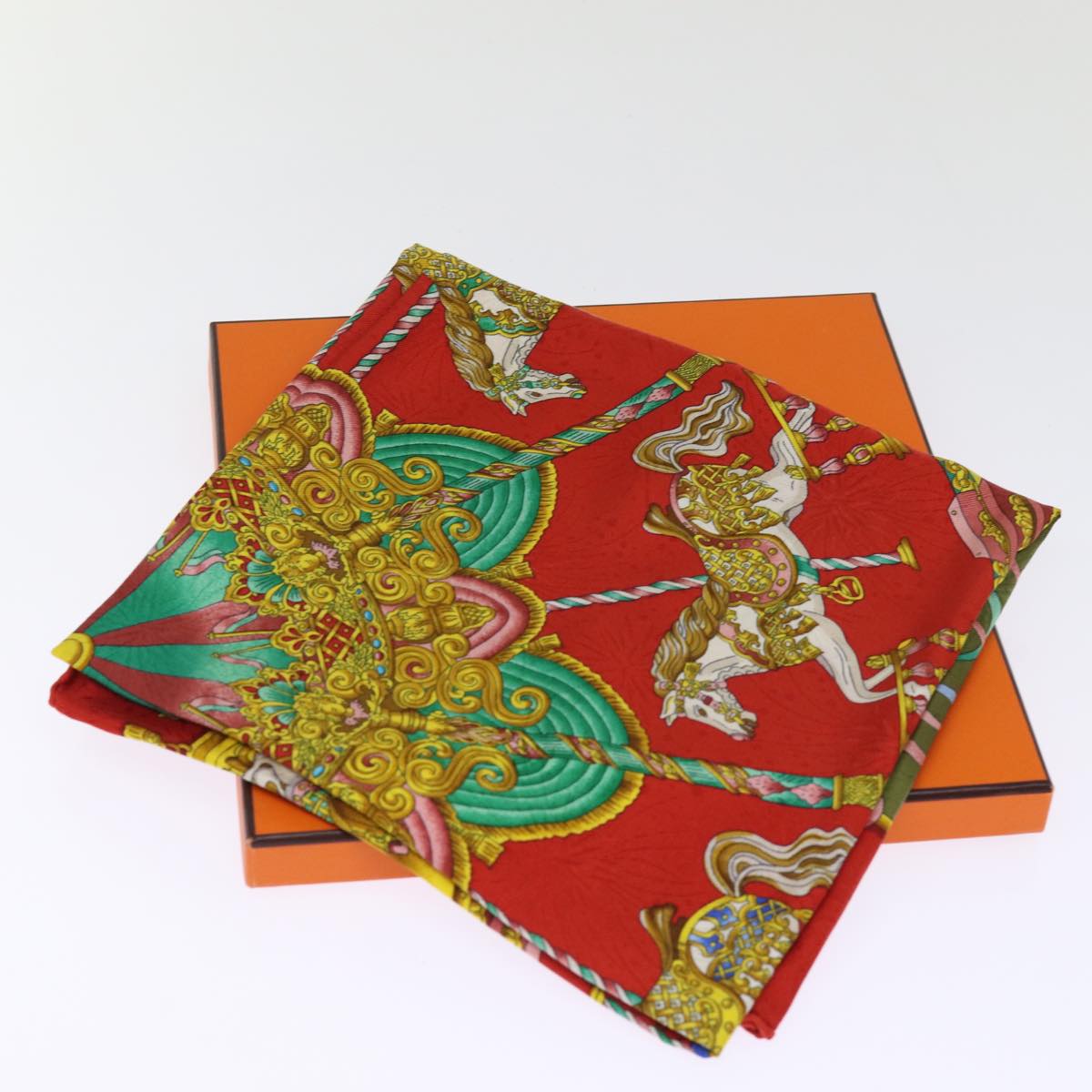 HERMES Carre 90 Scarf ""LUNA PARK"" Silk Red Auth am6261