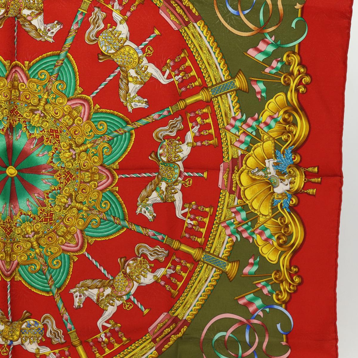 HERMES Carre 90 Scarf ""LUNA PARK"" Silk Red Auth am6261