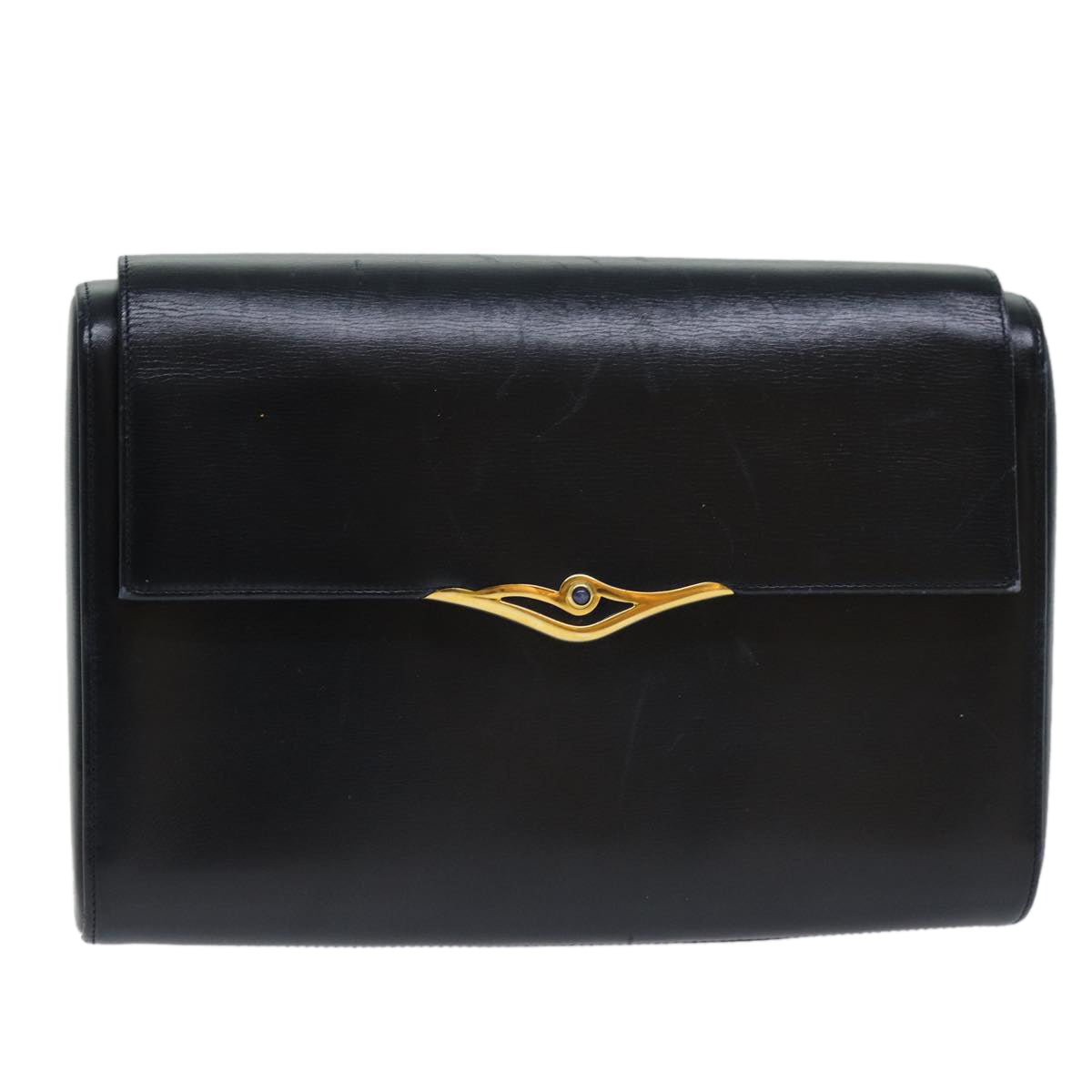 CARTIER Clutch Bag Leather Navy Auth am6295