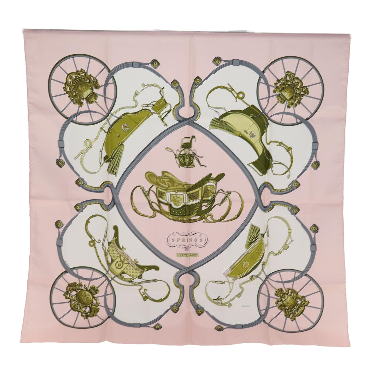 HERMES Carre 90 Scarf ""SPRINGS"" Silk Pink Auth am6299