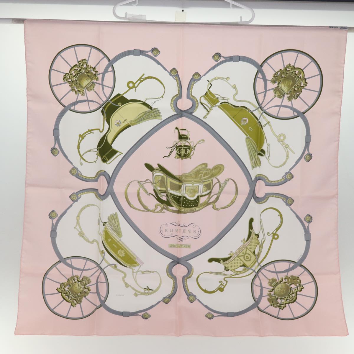 HERMES Carre 90 Scarf ""SPRINGS"" Silk Pink Auth am6299