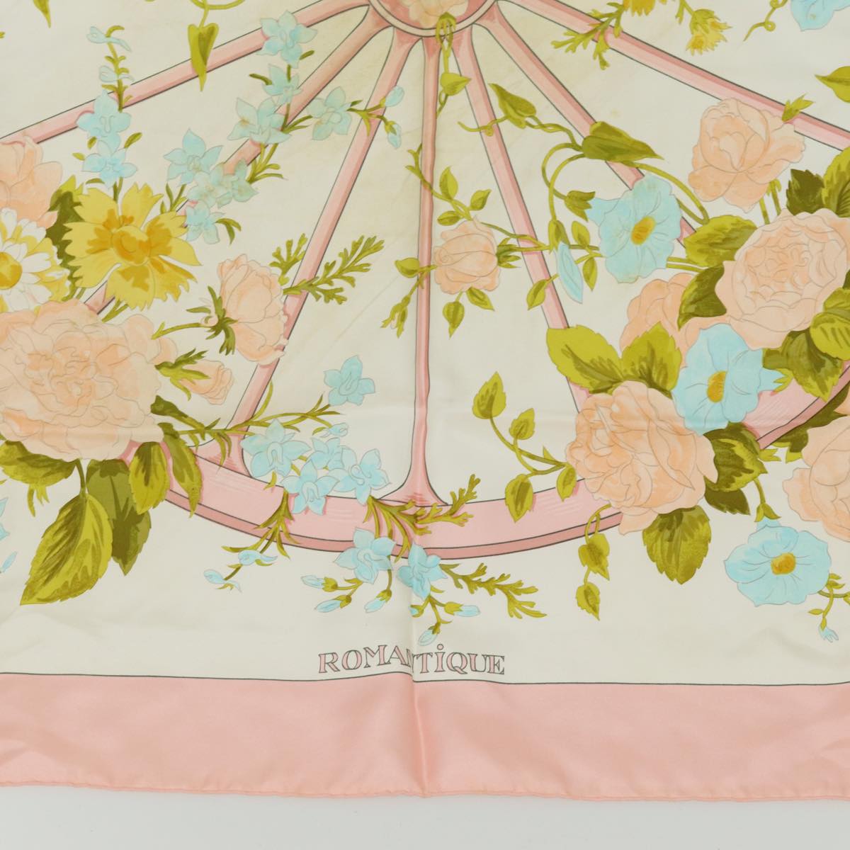 HERMES Carre 90 Scarf ""ROMANTIQUE"" Silk Pink Auth am6341