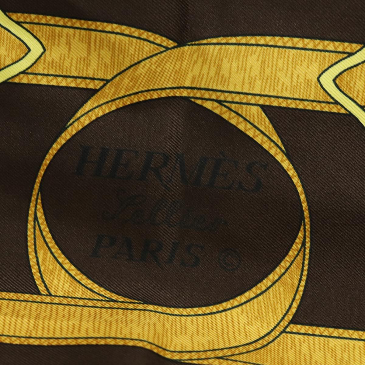 HERMES Carre 90 Scarf "" Eperon d'or"" Silk Brown Auth am6342