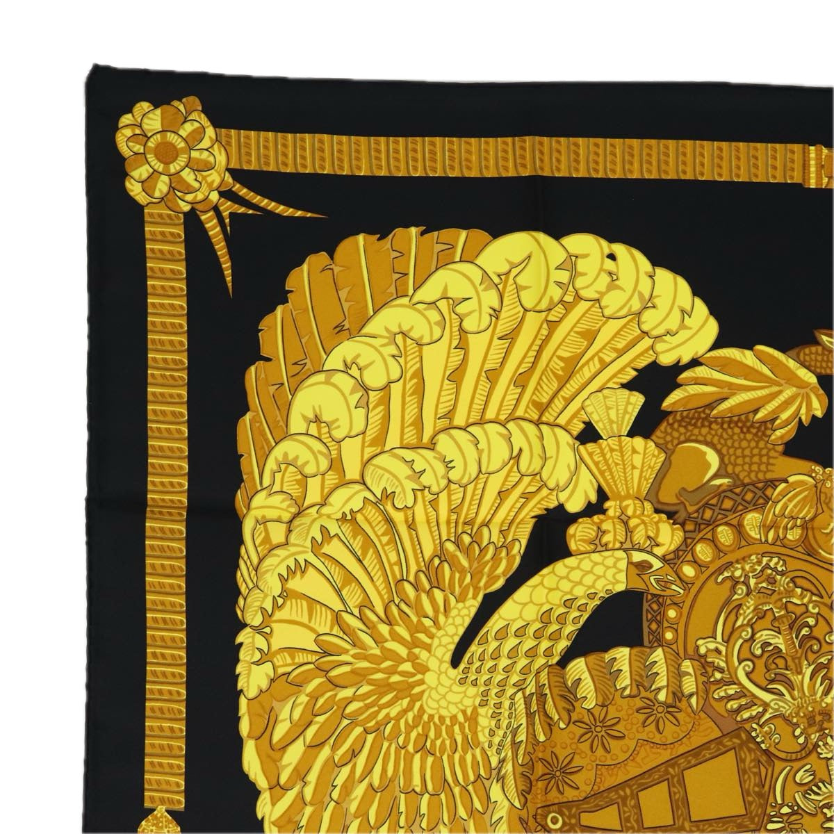 HERMES Carre 90 Scarf ""ARMETS en PANACHE"" Silk Black Auth am6343