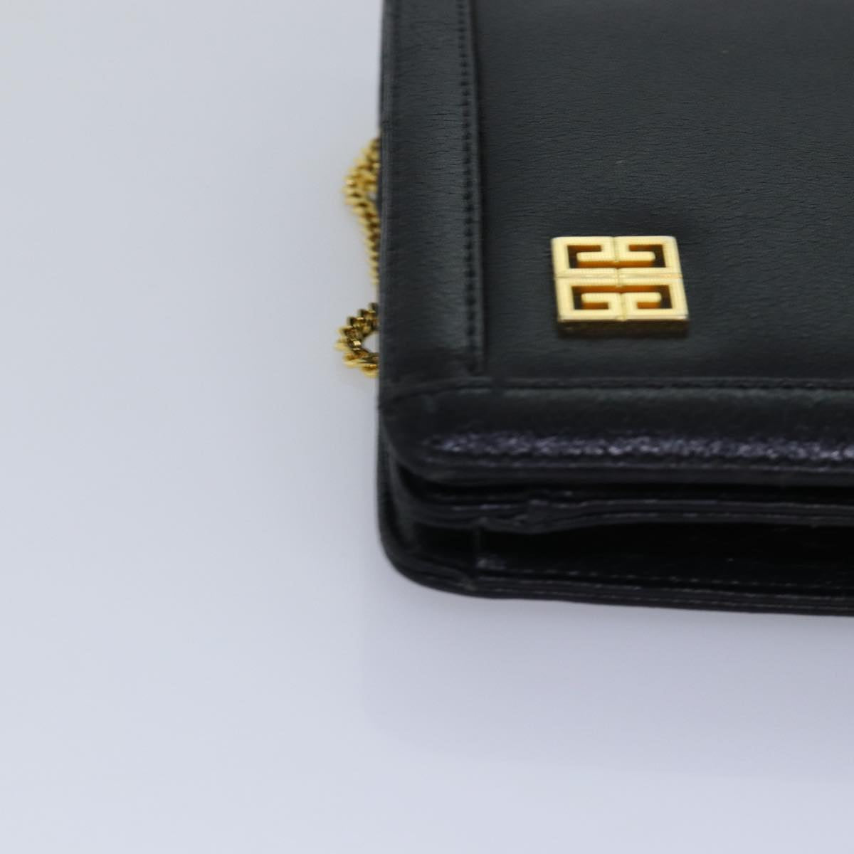 GIVENCHY Chain Shoulder Bag Leather Black Auth am6348