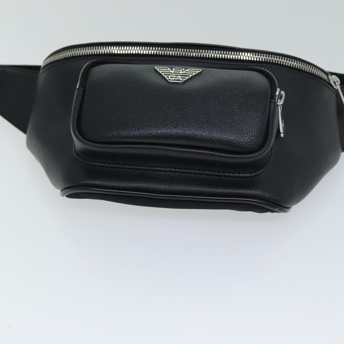 Emporio Armani Body Bag Leather Black Auth am6357