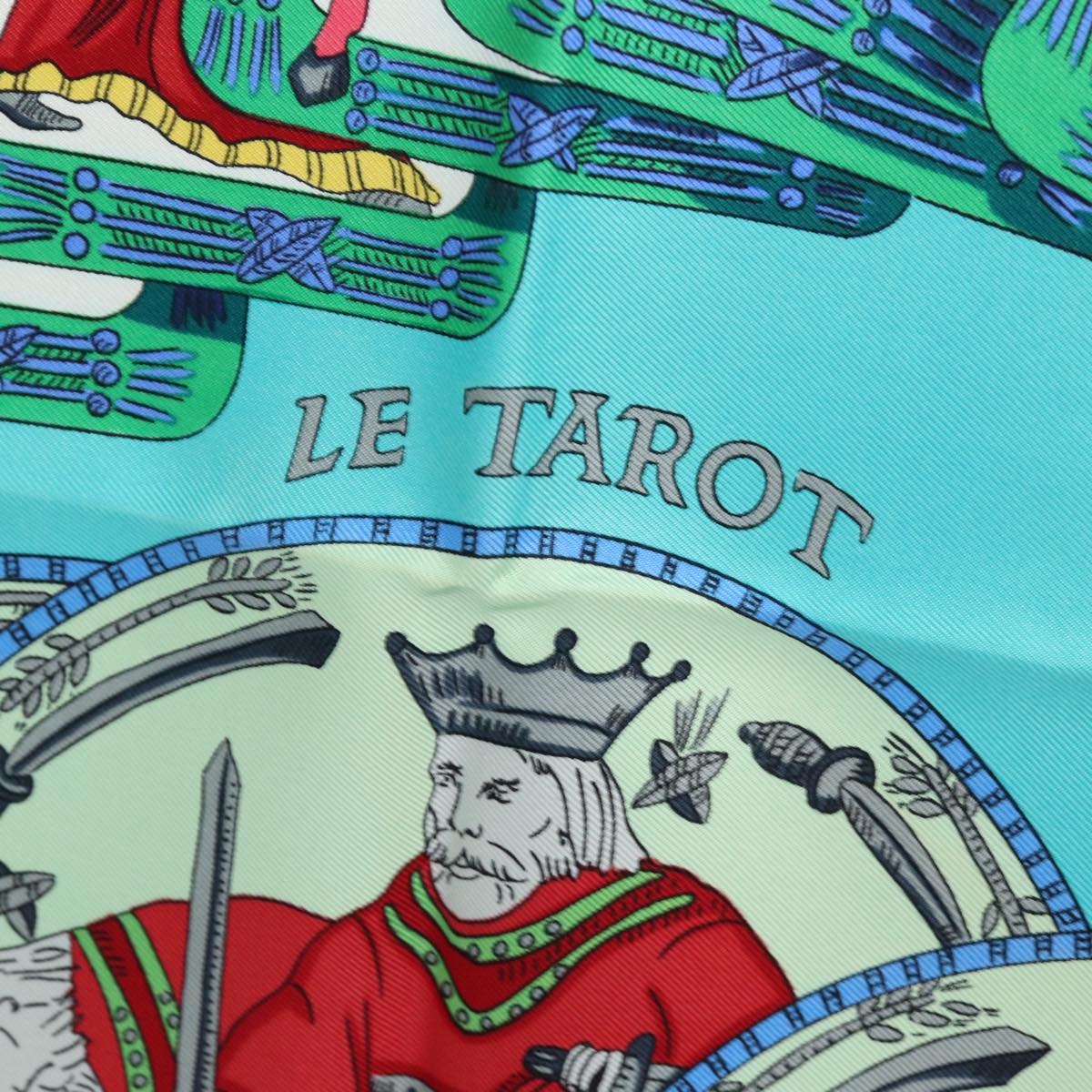 HERMES Carre 90 Scarf ""LE TAROT"" Silk Green Auth am6365