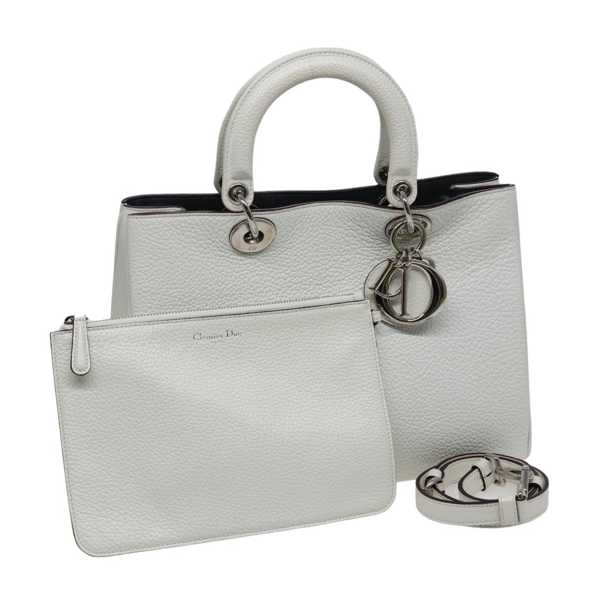Christian Dior Diorissimo Hand Bag Leather 2way White Auth am6412AV