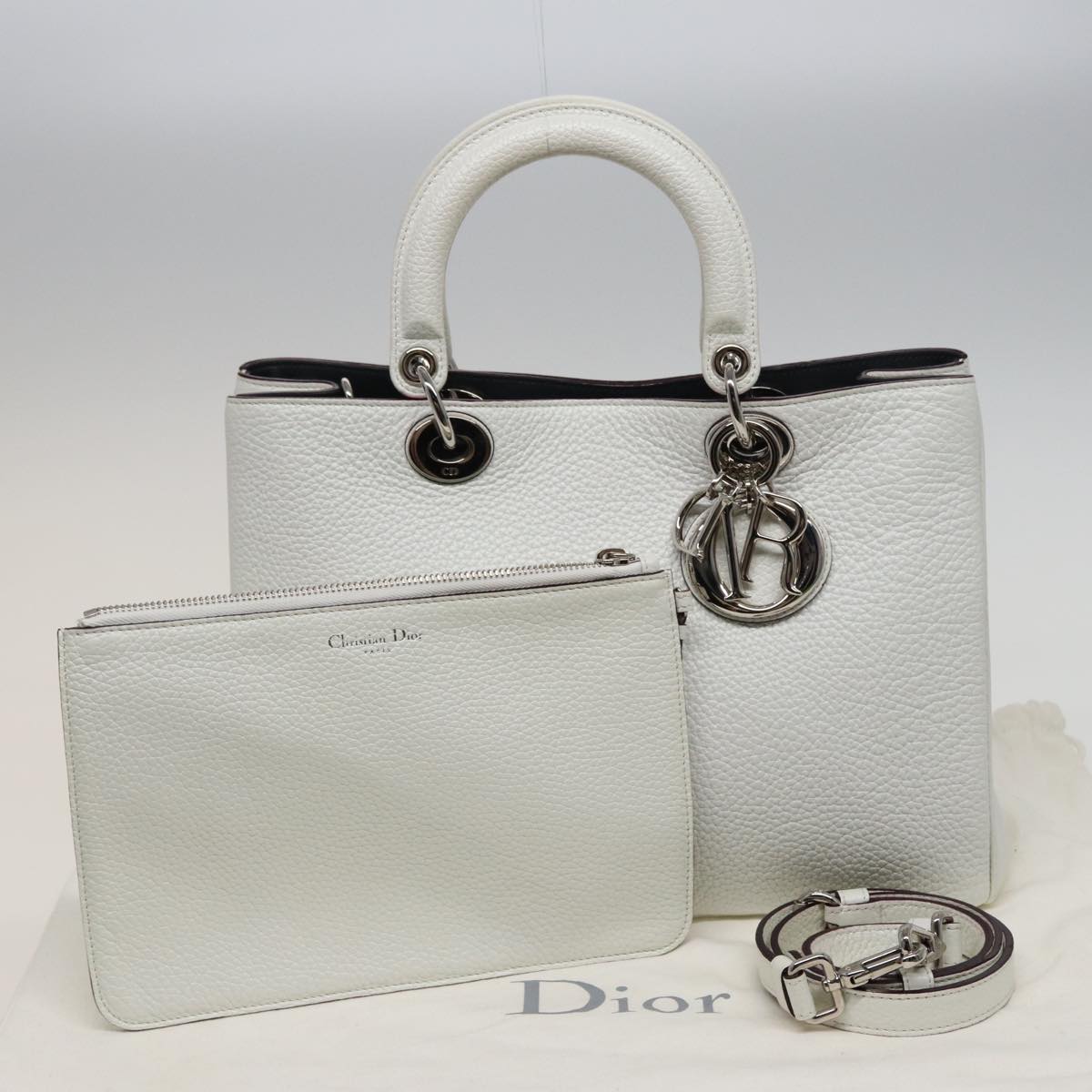 Christian Dior Diorissimo Hand Bag Leather 2way White Auth am6412AV