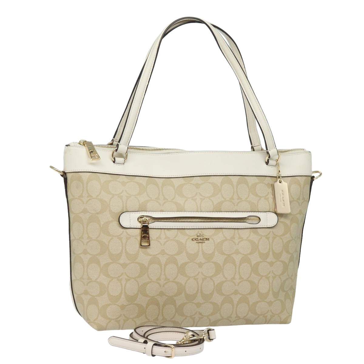 Coach Signature Tote Bag PVC Leather 2way Beige White Auth am6455