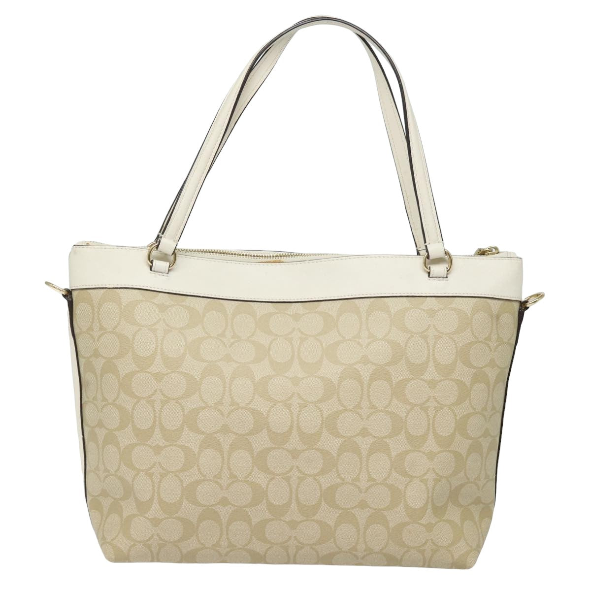 Coach Signature Tote Bag PVC Leather 2way Beige White Auth am6455