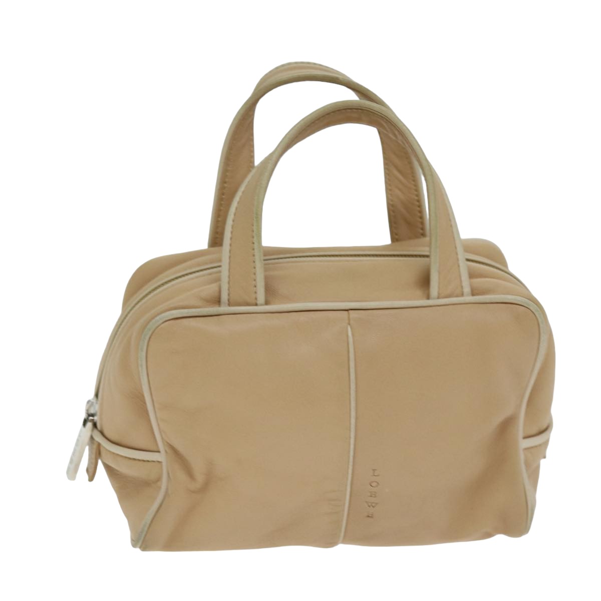 LOEWE Hand Bag Leather Beige Auth am6456