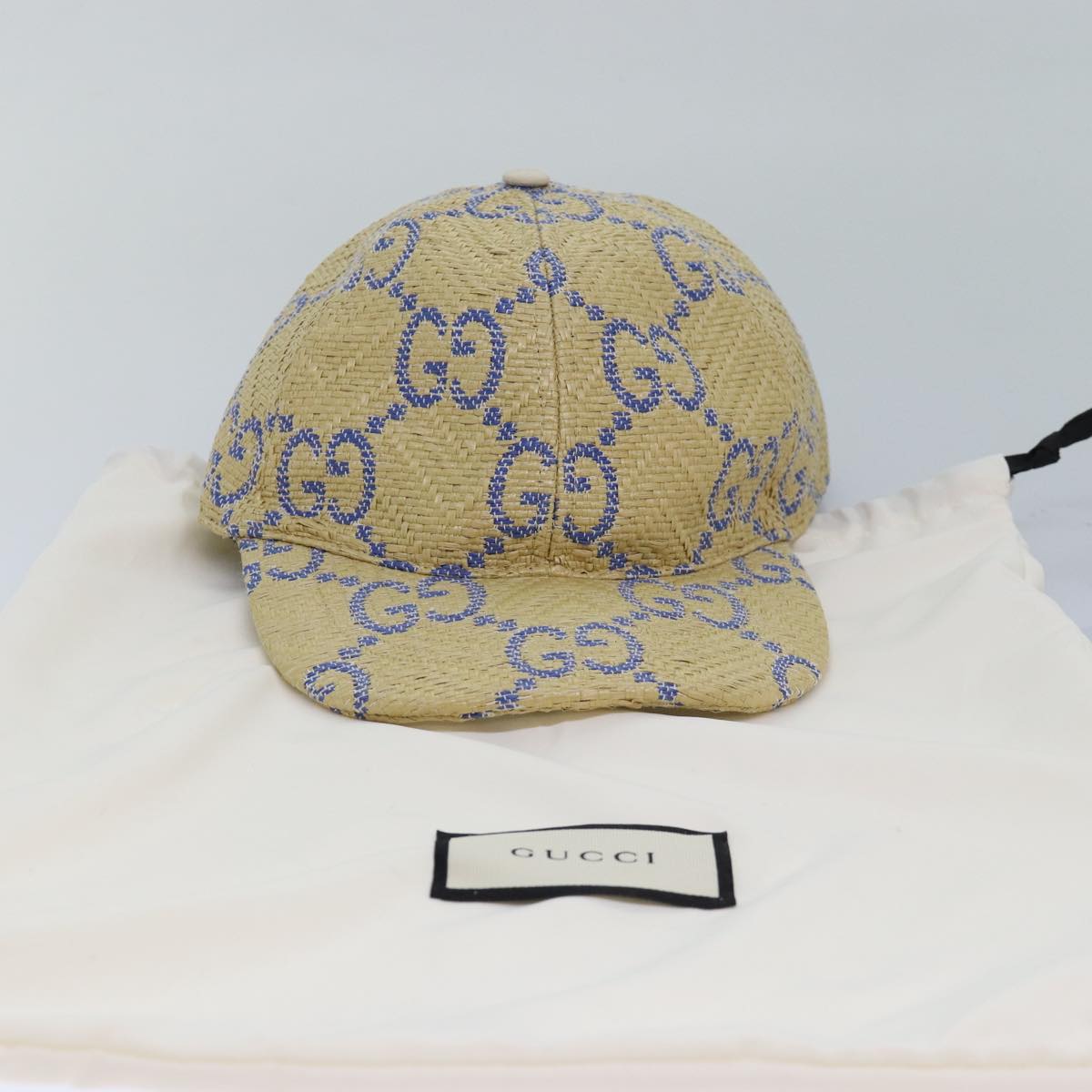 GUCCI Cap GG Canvas Raffia L size Beige 701713 Auth am6474V