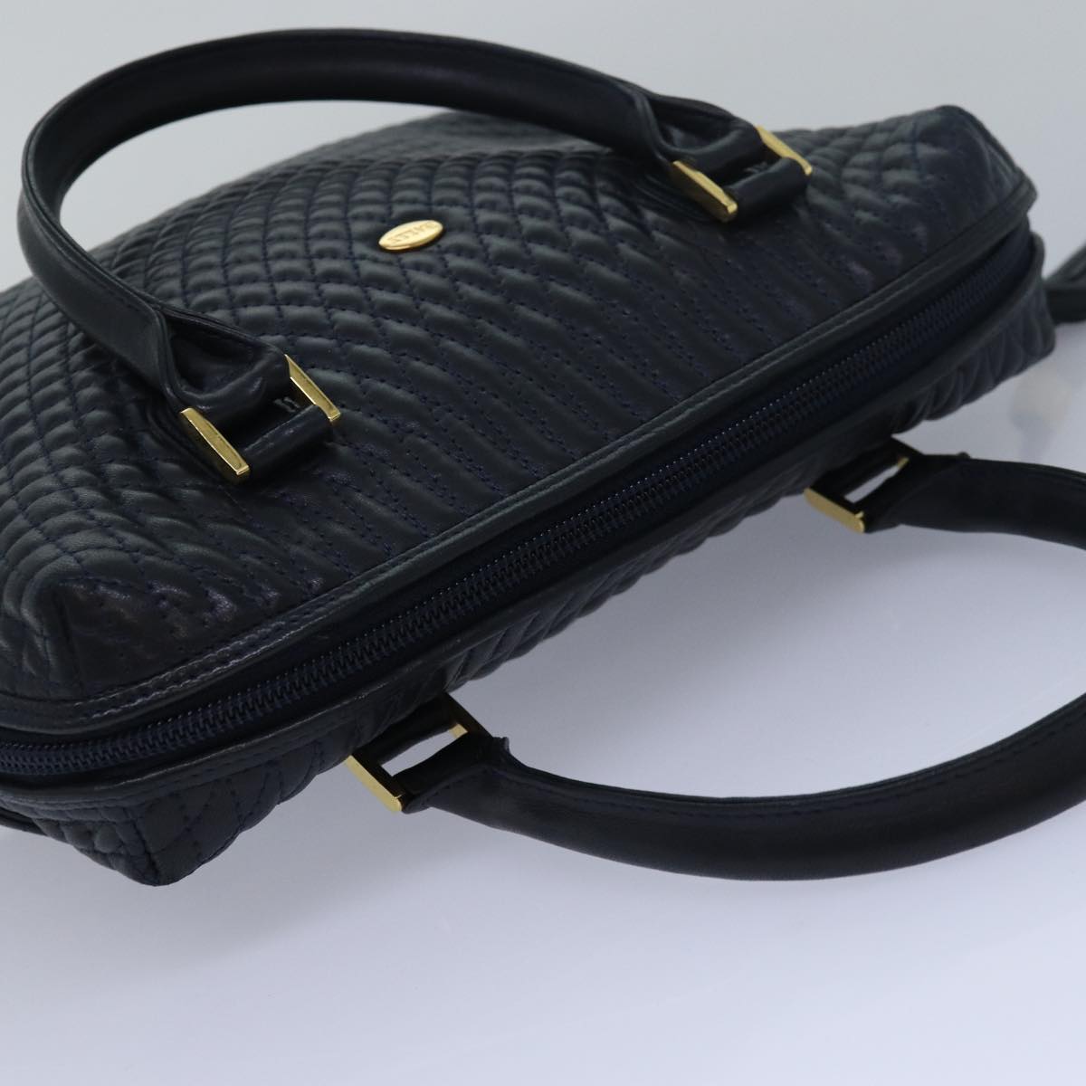 BALLY Hand Bag Leather Navy Auth am6476