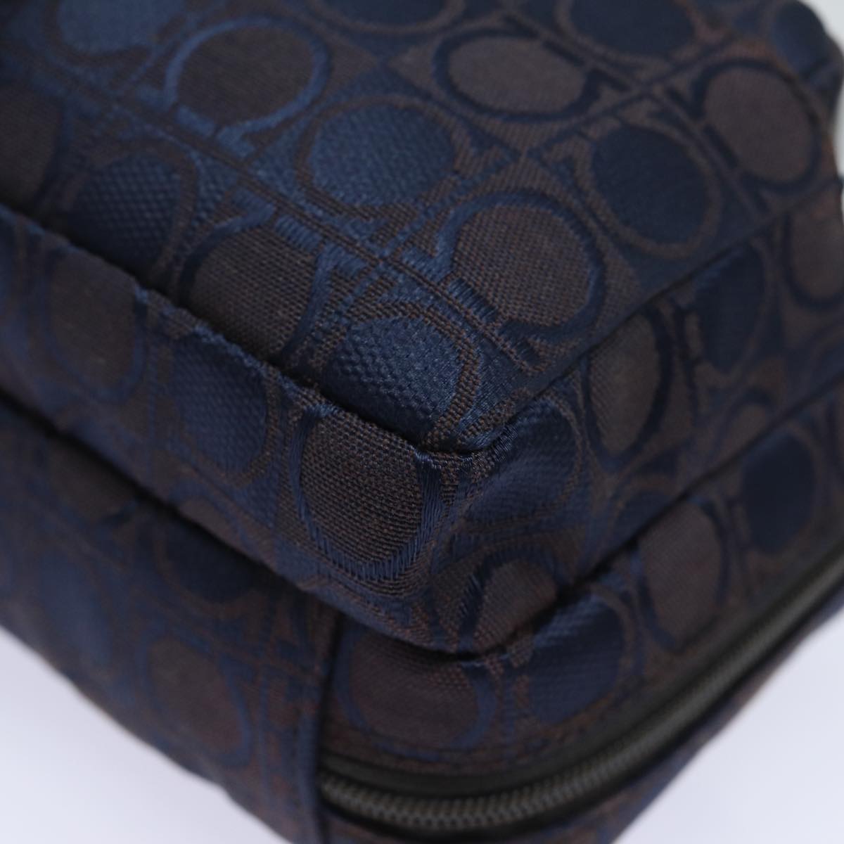 Salvatore Ferragamo Gancini Hand Bag Canvas Navy Auth am6496