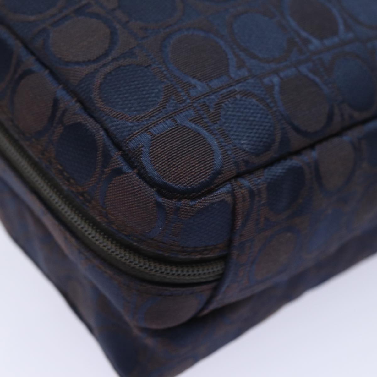 Salvatore Ferragamo Gancini Hand Bag Canvas Navy Auth am6496