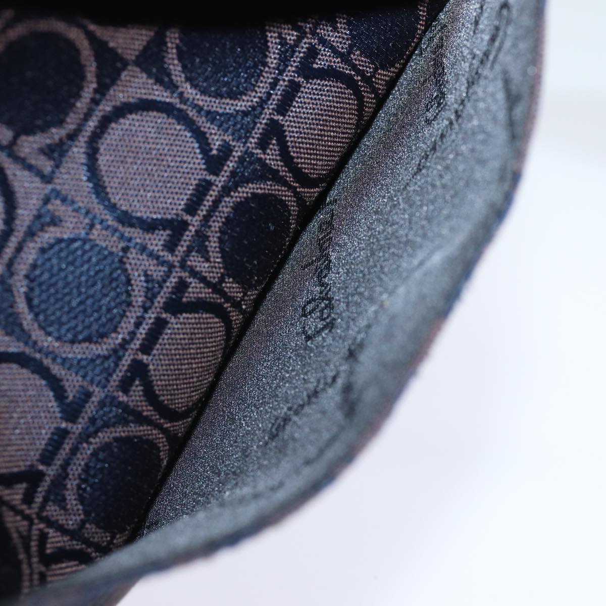 Salvatore Ferragamo Gancini Hand Bag Canvas Navy Auth am6496