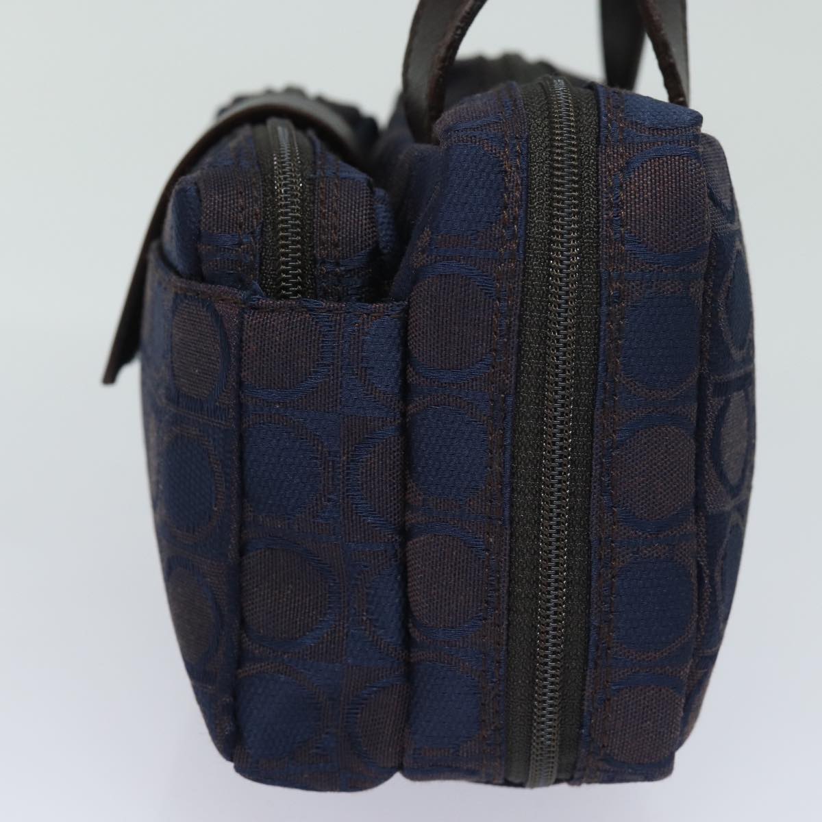 Salvatore Ferragamo Gancini Hand Bag Canvas Navy Auth am6496