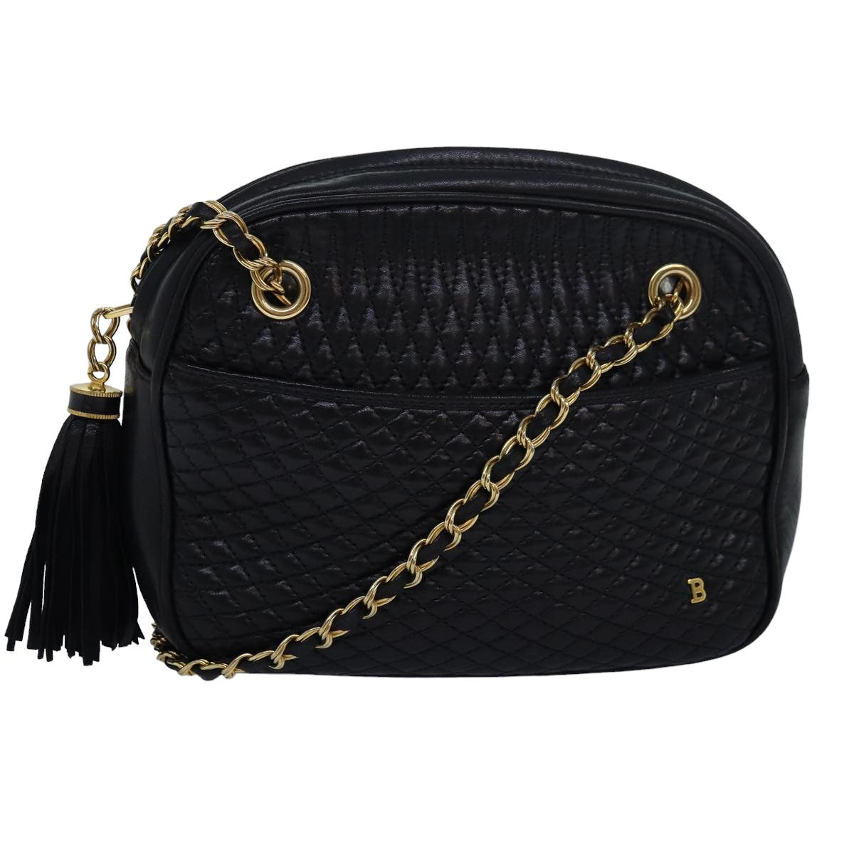 BALLY Quilted Chain Shoulder Bag Leather Black Auth am6499