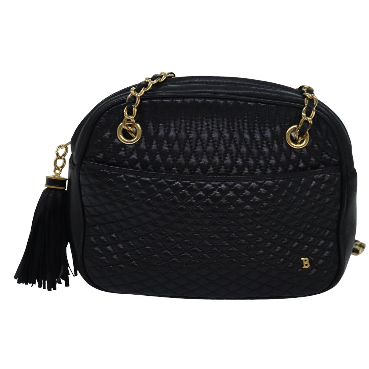 BALLY Quilted Chain Shoulder Bag Leather Black Auth am6499