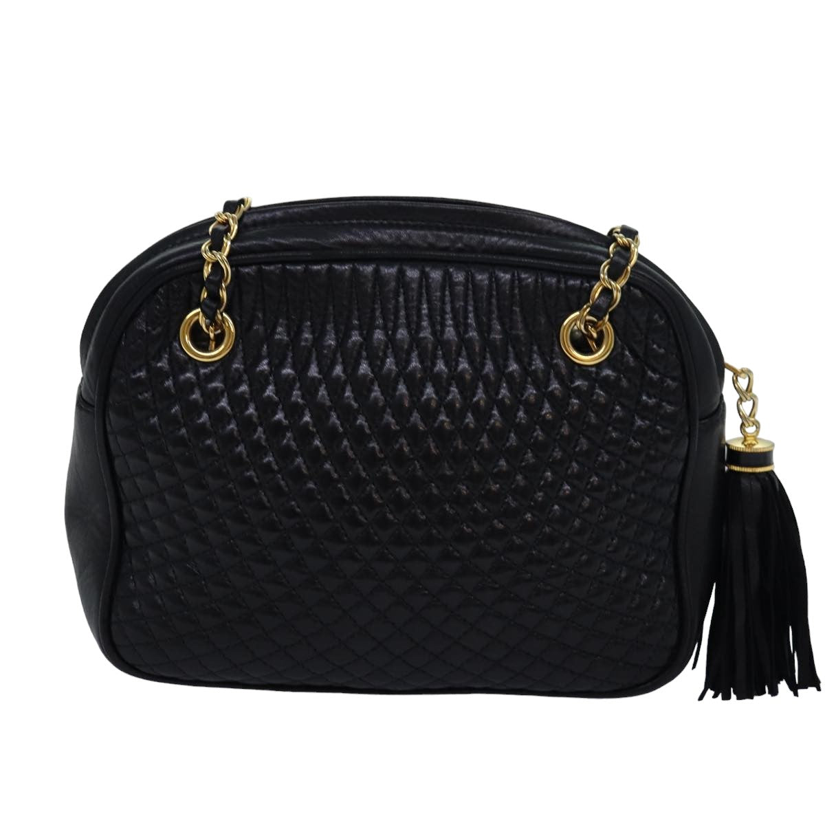 BALLY Quilted Chain Shoulder Bag Leather Black Auth am6499