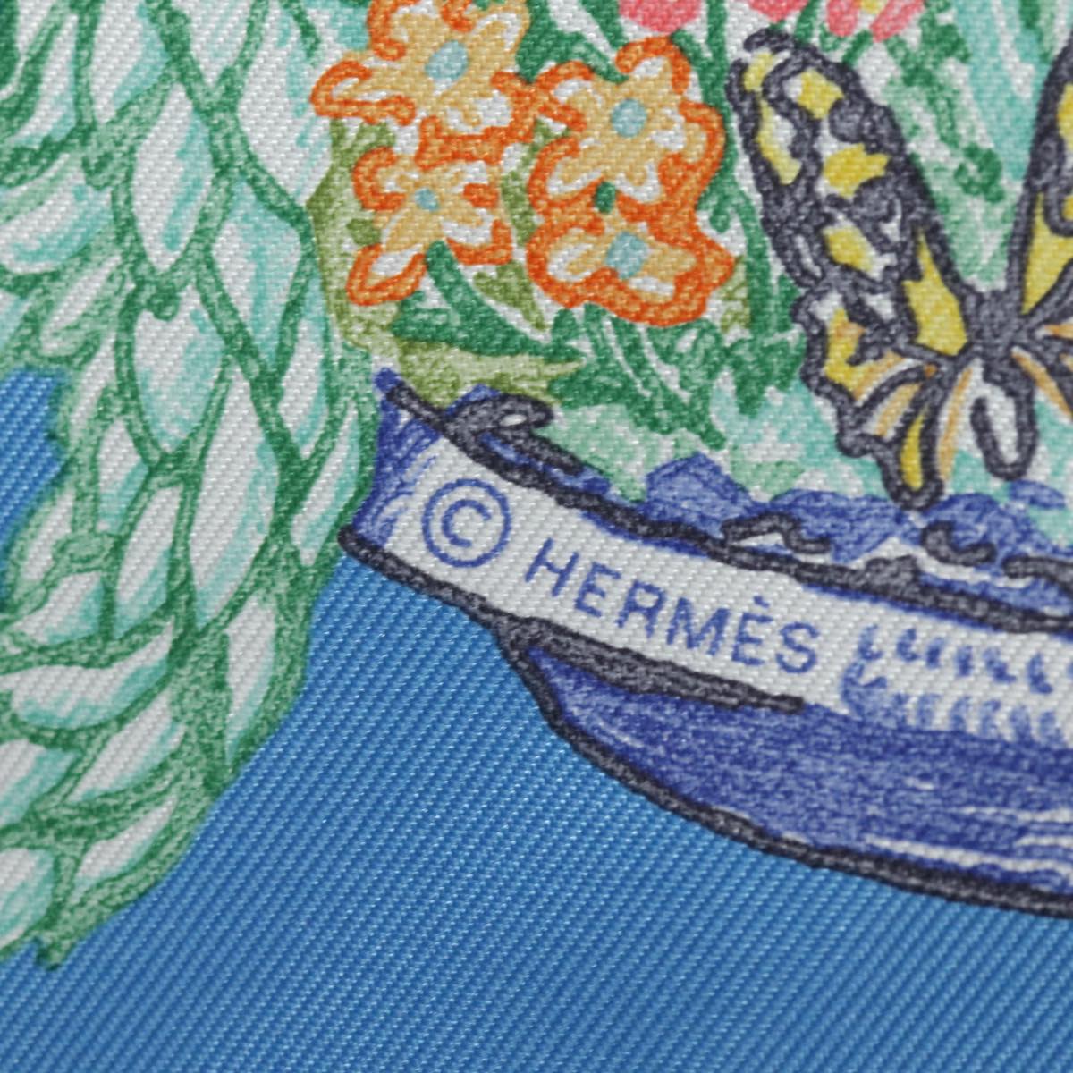 HERMES Carre 90 Scarf ""Chevaloscope"" Silk Blue Auth am6510